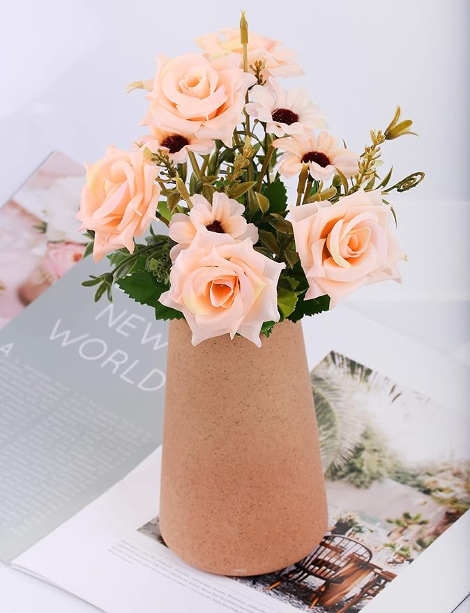 Simple Vase for Flowers Plants, Matte Vases for Modern Table Shelf Home Decor Wedding Boho Decor, 6" H Frosted Elegant Ceramic Vase for Pampas Grass Fluffy Stem Bouquet Lavender Flowers (Brown, 4)