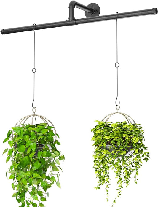 T-Shape Hanging Planters for Indoor Plants Plant Hanger Indoor Window Plant Shelves Hanging Plant Holder Black Metal Rod Ceiling Wall Mount(Pot & Plant Not Included)