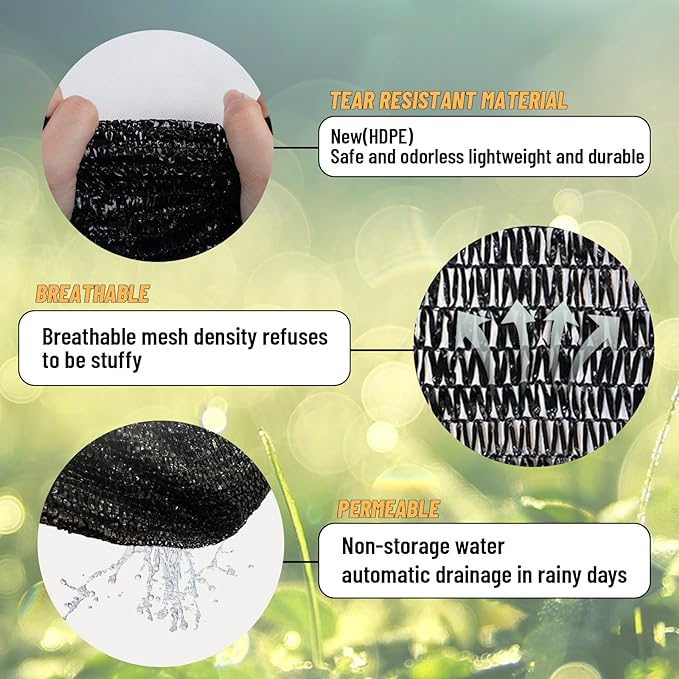 Cool Area 40% 6.5x20ft Sunblock Shade Cloth Cover Mesh UV Resistant Net for Garden Flower Plant Greenhouse, Black