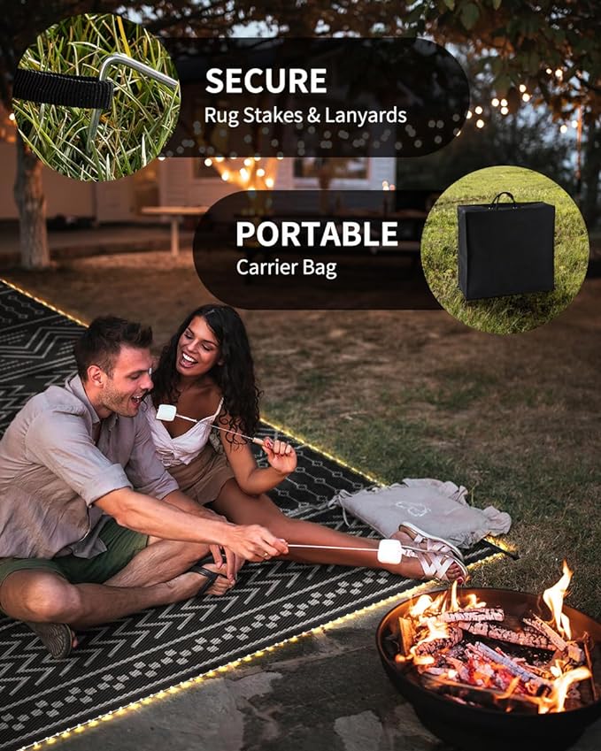 Outdoor Rug Carpet Waterproof 8x10 ft with LED Strip Lights-Patio Rug Mat Indoor Outdoor Rug for RV Camping Picnic Reversible Lightweight Plastic Straw Outside Rug for Patio Decor Decoration Boho Rug