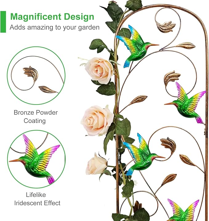 Set of 2 Hummingbird Metal Garden Trellis for Climbing Plants, Decorative Vegetables Flowers Vine Trellis for Outdoor Patio 60'' H x 11'' W