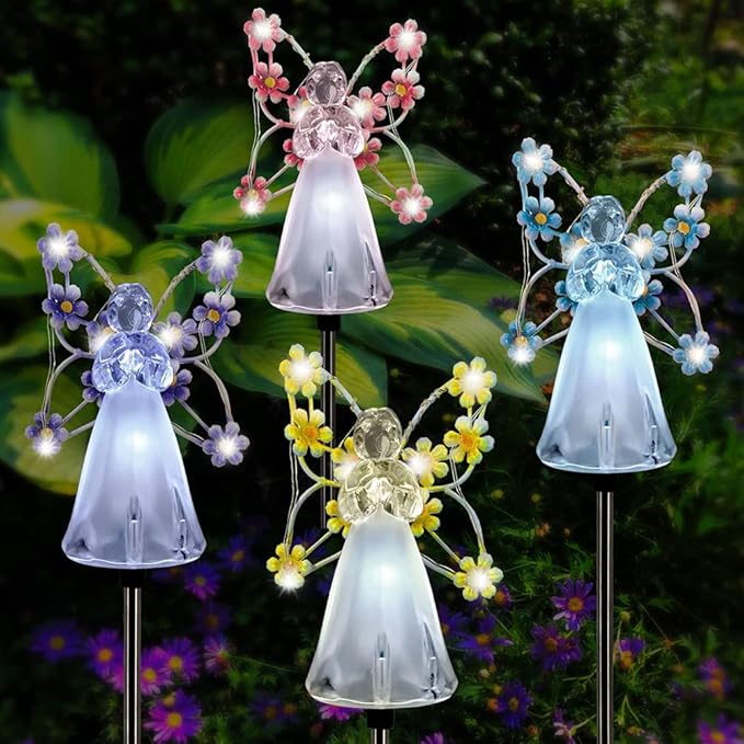 YWBL-WH 2PCS Angel Solar Lights LED Solar Garden Stake Lights Outdoor Garden Eternal Light Angel Decoration ()