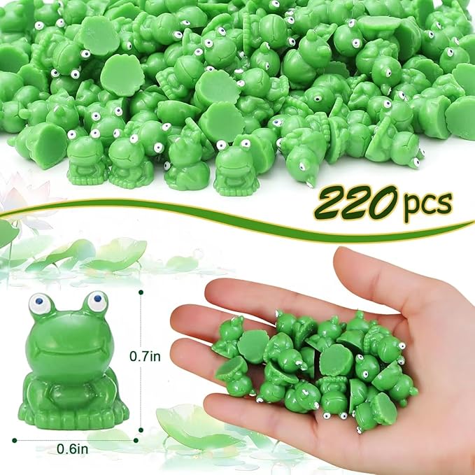 220 Pcs Mini Resin Frogs Green Plastic Miniature Tiny Figurines Tiny Frogs for Fairy Garden Moss Landscape DIY Craft Accessories Home Ornament and Dollhouse Birthday Party Favors
