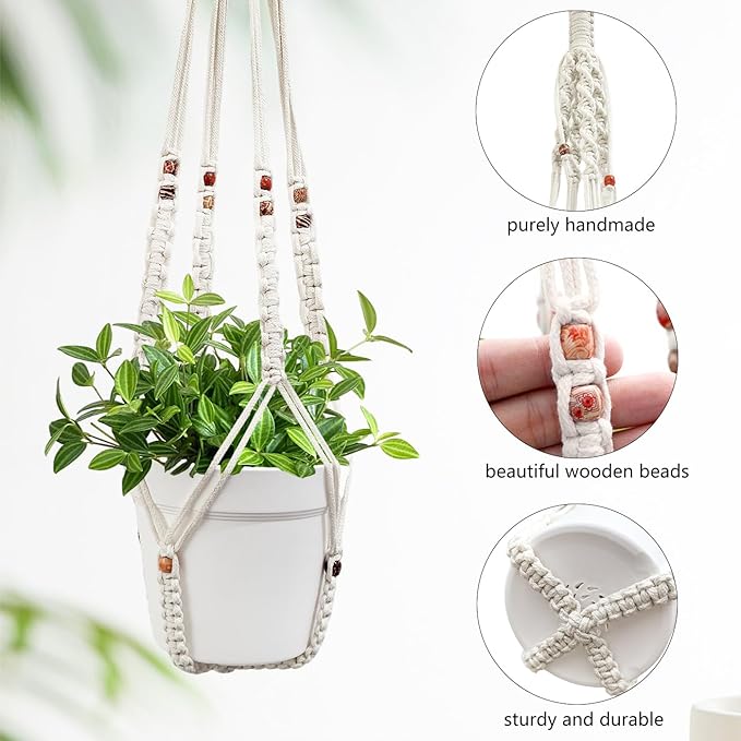 Belit 2 Pack Macrame Plant Hangers Indoor Hanging Planter Basket Decorative Flower Pot Holder Rope for Indoor Outdoor Home Decor