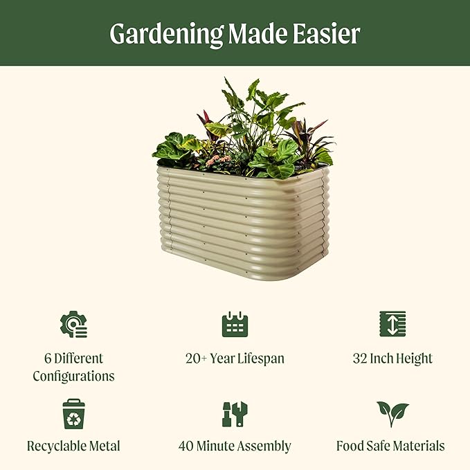 Vego garden 32" Extra Tall Raised Garden Bed Kits, 6 in 1 Modular Raised Planter Box for Vegetables Flowers Fruits Oval Metal Raised Garden, Terra Cotta
