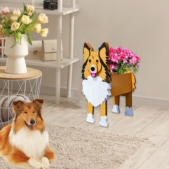 Sheltie Dog Planter Plant Pots,Cute Garden Dog Flower Planter,Large Dog Planters Birthday Gifts for Women,Office,Indoor/Outdoor Decor(9.84 * 7.87 * 17in)