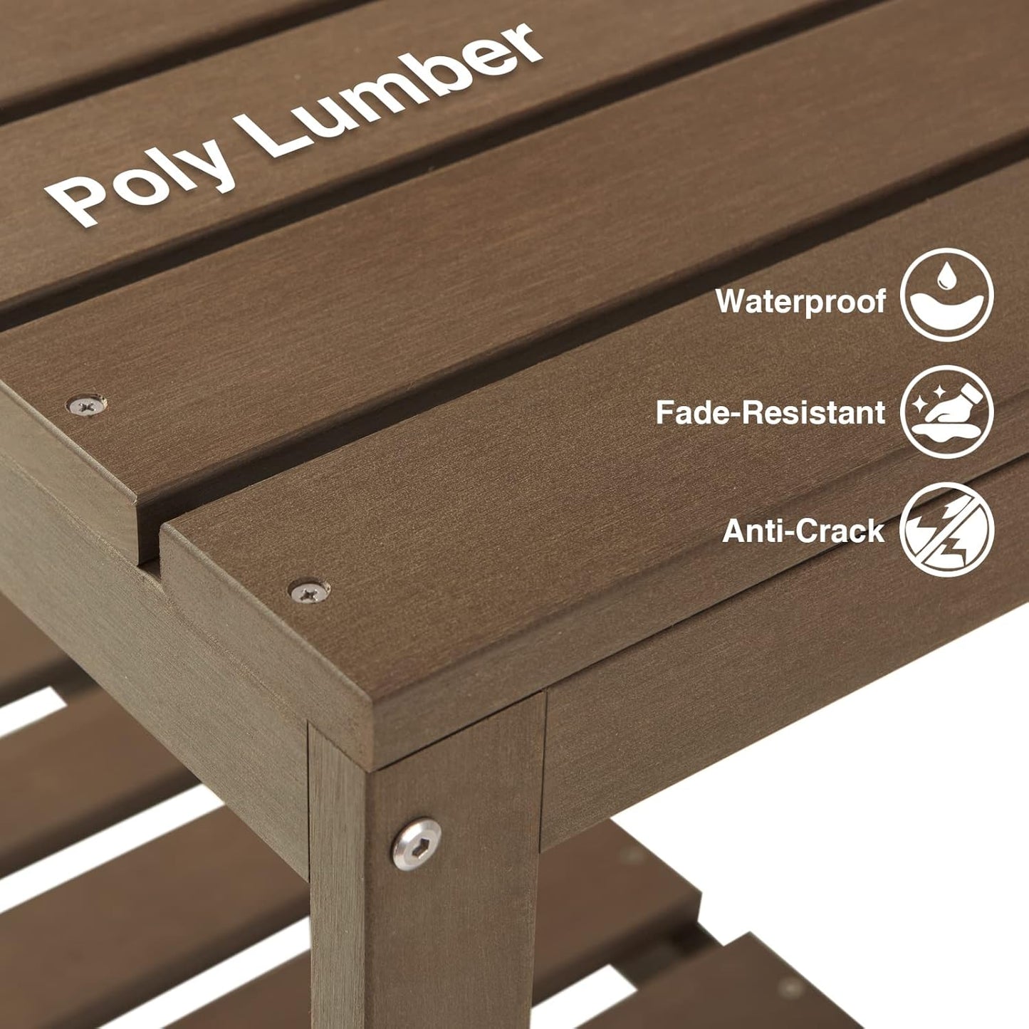 Psilvam Outdoor Poly Lumber Potting Bench, Polystyrene Garden Table with Storage Shelves, All-Weather Patio Work Station for Gardening(Brown)