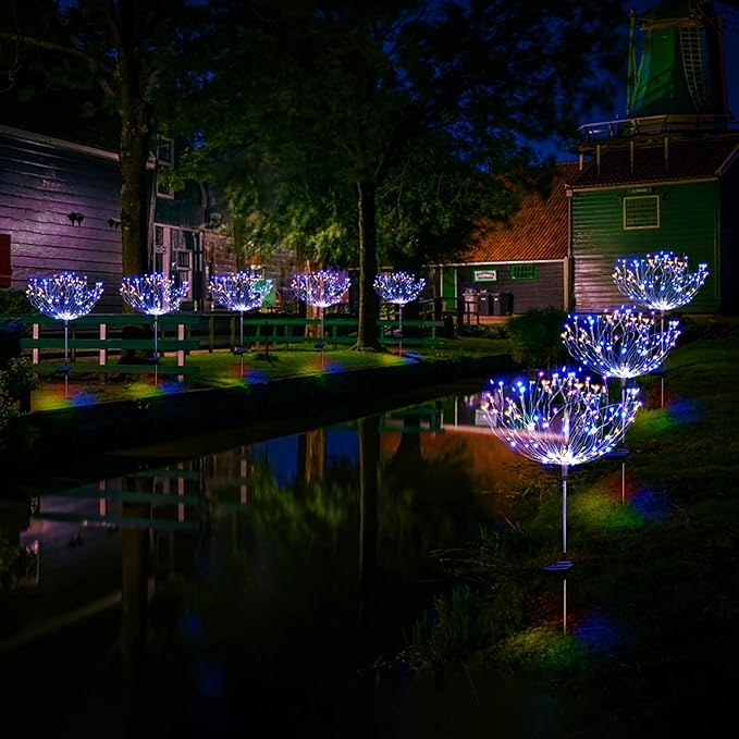 Solar Garden Lights for Outdoor Decor, Waterproof 2 Pack Solar Powered Firework Stake 120 LED Sparklers String Lights for Yard Pathway (Colorful)