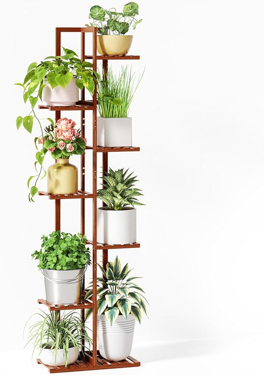ROSSNY Plant Stand Indoor, 7 Tier 8 Potted Bamboo Plant Stands for Indoor Plants, Corner Plant Stand, Tiered Plant Stands, Plant Shelf For Indoor, 55 Inch Tall Planter Holder for Multiple Plants Indoor, Brown