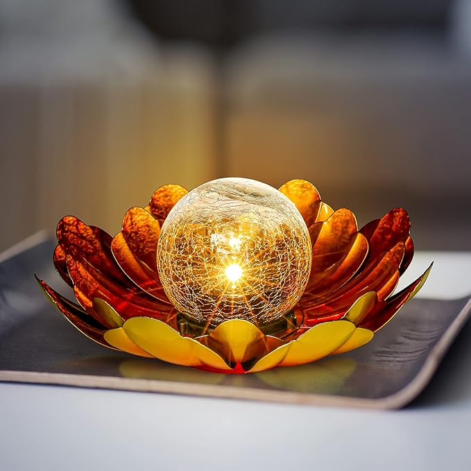 Solar Flower Light Outdoor Christmas Decorative,Garden Solar Powered Lights,Yard Solar Glass Ball Light with Metal Petal for Tabletop Decor Birthday Gift for Her,Christmas Gifts for Women