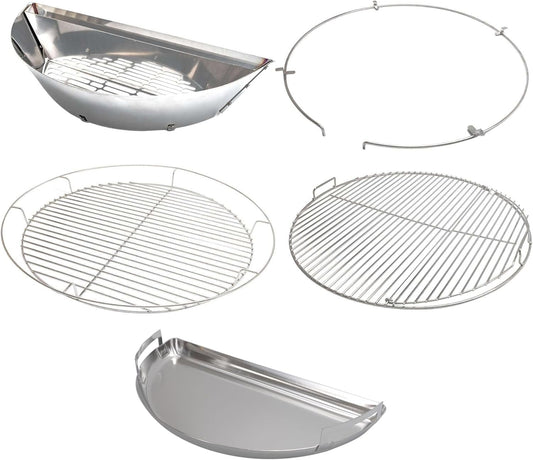 SnS Grills Slow ‘N Sear® 5-Piece Cooking System - Patented Charcoal Basket with Removeable Water Reservoir, EasySpin Grate, Drip Pan for Low ‘N Slow Smoking & Charcoal Grilling on Big Green Egg XL