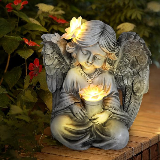 Angel Garden Statues for Outside, Solar Angels for Cemetery Grave, Outdoor Angel Statues for Garden Yard Patio Decor, Garden Sculptures for Halloween Christmas Decorations, Gift for Mom Housewarming