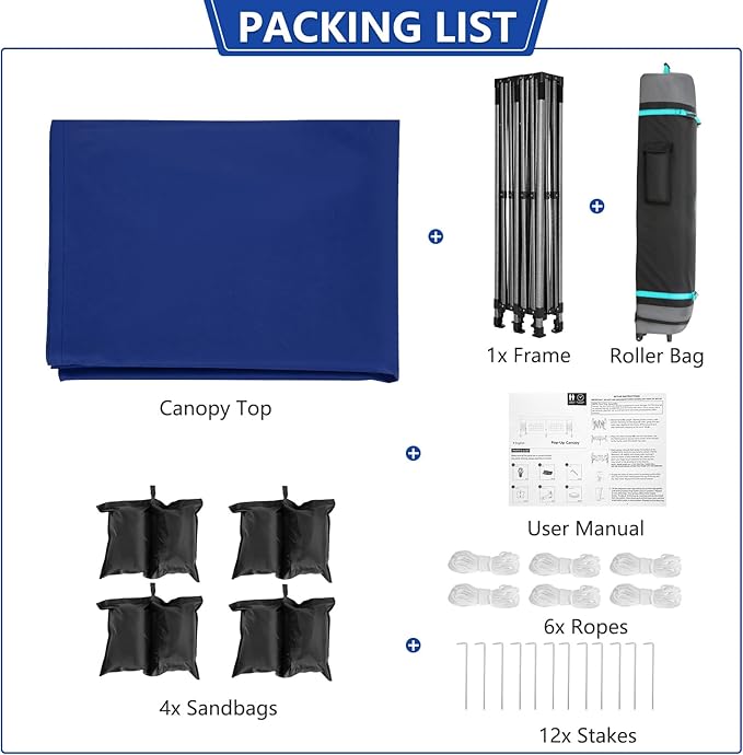 COBIZI 10x20 Pop up Canopy Heavy Duty Without Sidewalls, Easy Set-up Commercial Outdoor Party, 100% Waterproof Wedding Canopy Gazebo, 3 Height Adjustable with Wheeled Bag, Dark Blue