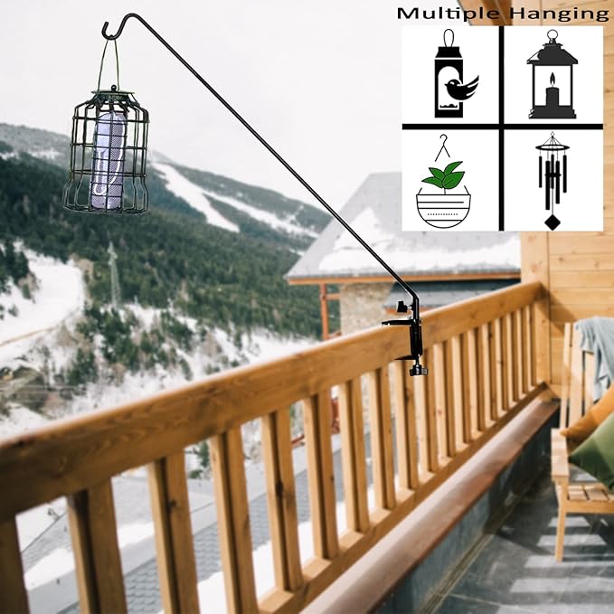 Ashman Deck Hook (2 Pack, 49-Inch Deck Hook), Double Forged Solid Metal Single Piece Rod, Ideal for Bird Feeders, Plant Hangers, Coconut Shell Hanging Baskets, and Lanterns.