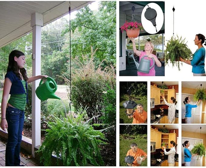 Pack Plant Hook Pulley, Retractable Plant Hanger Easy Reach Hanging Flower Basket for Garden Baskets Pots and Birds Feeder Hang High up and Pull Down to Water Or Feed (Black 6Pack)
