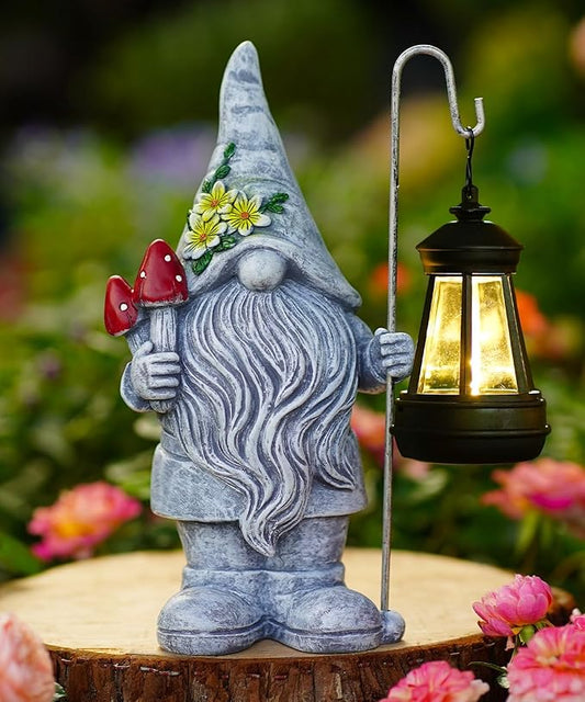 Nacome Solar Gnome Garden Statue for Decor: Outdoor Sculpture with Lantern for Outside Ornament Yard Art Lawn Porch Patio Balcony - Birthday Gifts for Women Mom