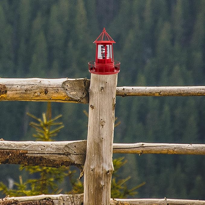 Operitacx Solar Powered Rotating Lighthouse Lamp - Waterproof Solar Lighthouse Outdoor Garden Decor, Led Yard Light for Patio, Lawn, and Pathway (Red)