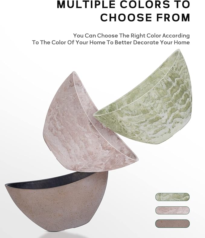 LaDoVita Plant Pots with Drainage Holes, 12 Inch Large Oval Planters for Indoor Plants, Plastic Flower Pots Outdoor, Set of 2 Pack, Brown