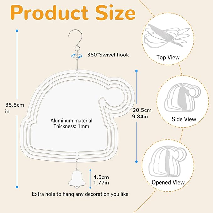 Sublimation Wind Spinner Blanks, 10 Inch 3D Aluminum Metal Hanging Wind Spinner Bulk for Garden Yard Outdoor, Window Porch Decoration for Heat Press Transfer DIY (23. Santa hat-6pcs)