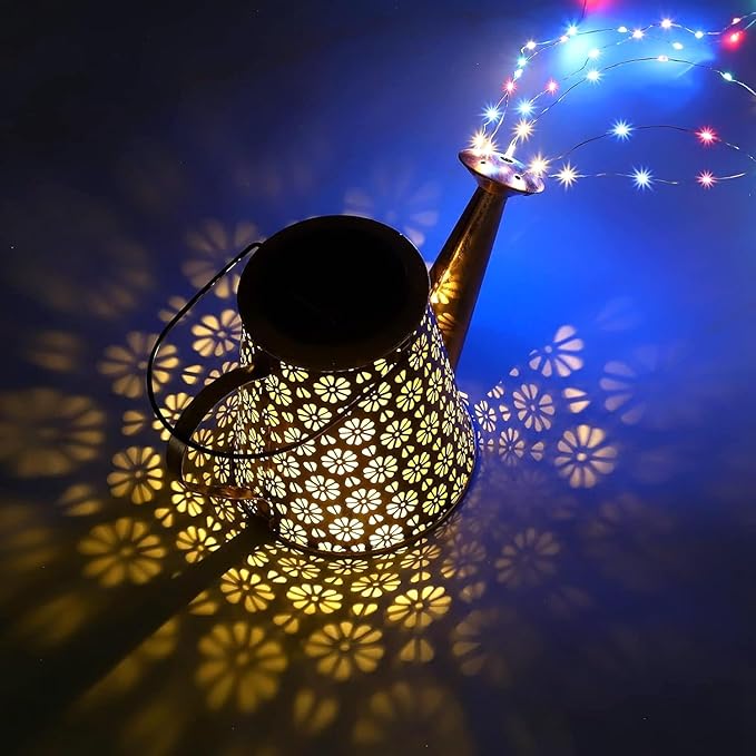 2 Pack Solar Watering Can Lights with Shepherd Hook, 8 Multi-Color Changing Modes, IP65 Waterproof, 60pcs String Lights for Outdoor Garden Pathway Lawn Patio Deck Walkway Courtyard