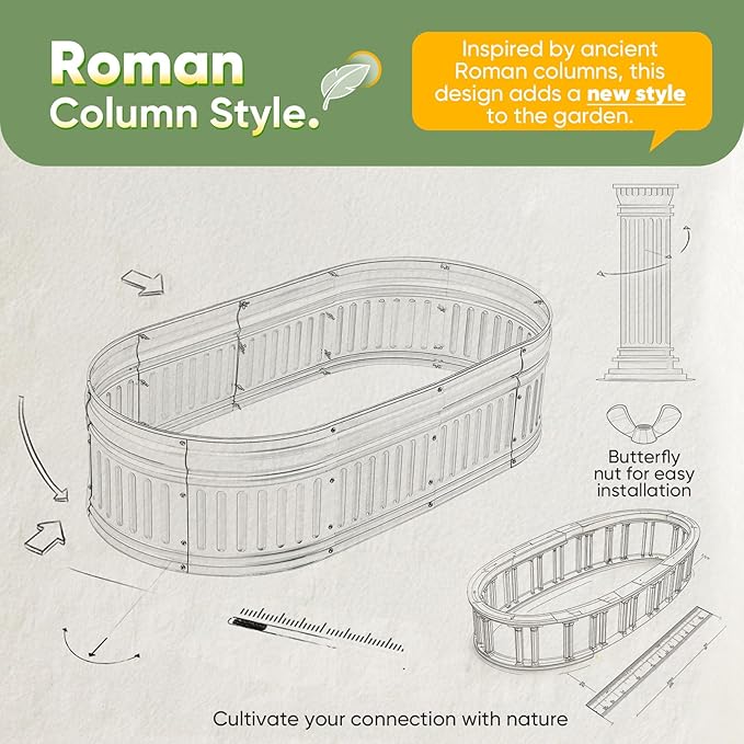 KING BIRD Raised Garden Bed Kit 2025 Upgraded Modular DIY Galvanized Planter Garden Box Outdoor for Gardening, Vegetables, Flowers, Elegant Roman Column Design, 71x24x24 in, Dark Green