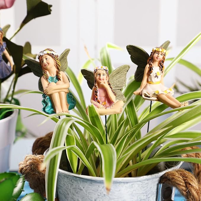 Bucherry 12 Pieces Garden Mini Fairies Figurines Miniature Fairy Sculpture Decoration Tiny Garden Accessories for Home Outdoor Yard Lawn Flower Pot Decor(Elegant)