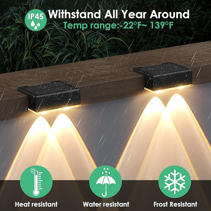 Derynome Solar Fence Lights Outdoor - Dusk to Dawn IP45 Waterproof Solar Garden Lights for Outside, Step, Backyard, Railing, Step, Patio & Wall (Color Change+7 Color, 8 Pack)
