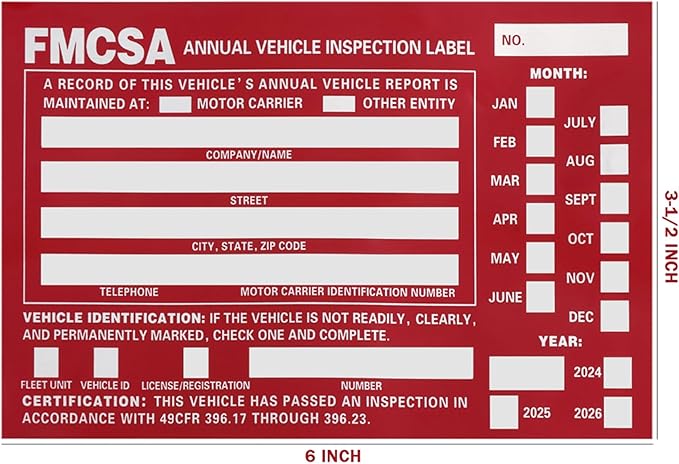25 Pack 3-Ply Carbonless Annual Vehicle Inspection Report Form with White Interior Inspection Label and Red Exterior Aluminum Inspection Label