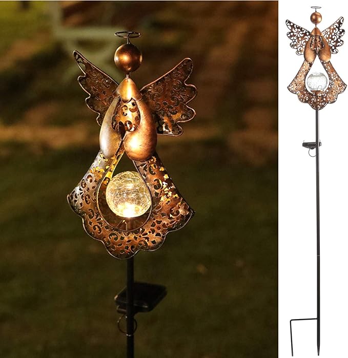 Solar Garden Stake Lights – Metal Angel Solar Warm White LEDs Stake Light Memorial Gift - Solar Angel Lights Perfect as Angel Remembrance Gifts & Sympathy Gifts