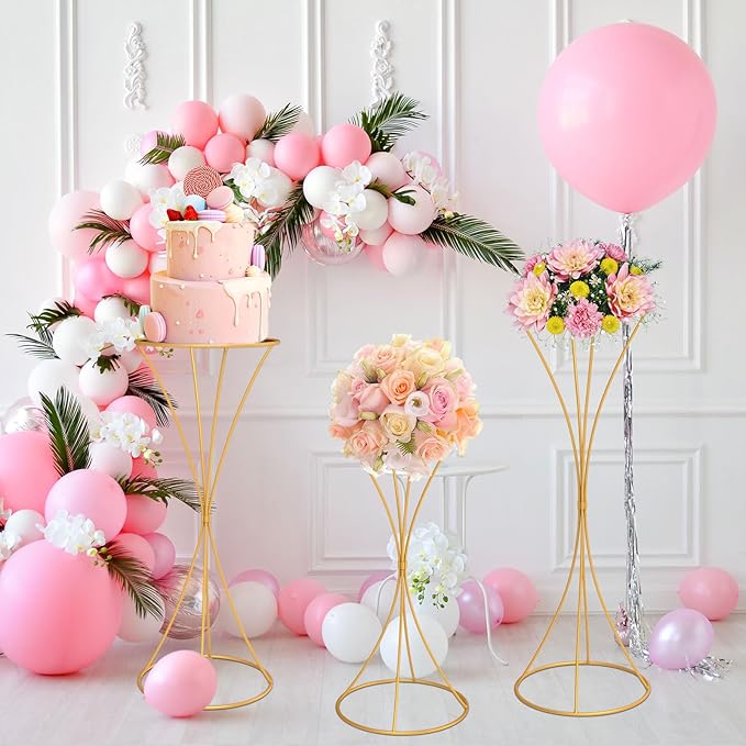 chamvis Gold Metal Plant Stand, 3 Pcs Tall Cylinder Pedestal Stands for Parties and Weddings, Gold Round Cylinder Tables for Living Room and Patio Decor (Hourglass)