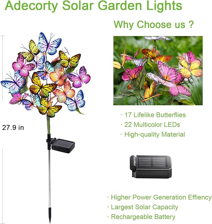 Solar Garden Lights Solar Lights Outdoor Waterproof Decorative 4 Pack with 144 LED 68 Butterfly Solar Lights for Garden Yard Decor Christmas Decorations, Gifts for Mother's Day Mom