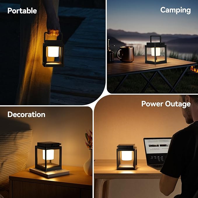 XZAI Solar Lantern Outdoor LED Table Lamp – Rechargeable, Waterproof, Portable, Touch Control for Patio, Camping, Power Outages – Decorative Hanging Solar Light for Outdoors