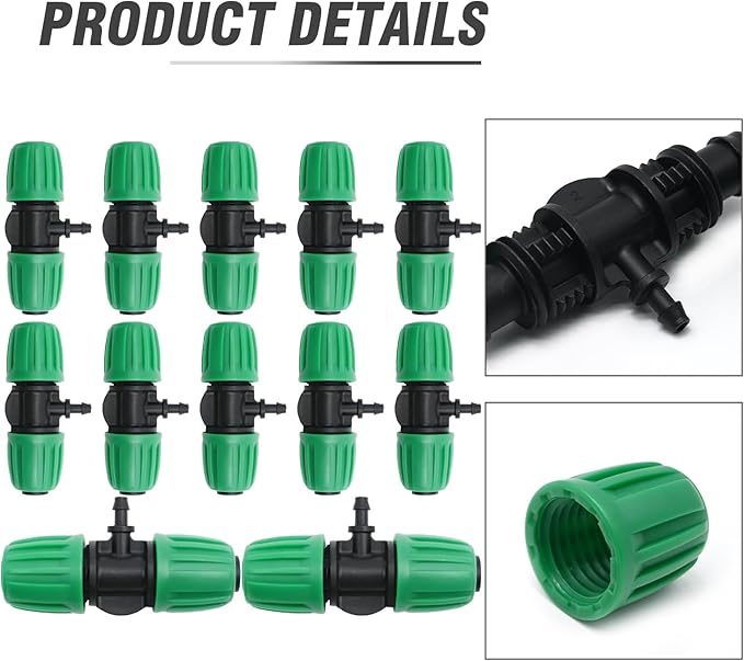 MDEOOSKY 12 Pcs Barbed Tee 1/2 Inch Tubing (1/2" ID X 0.6-0.63" OD) 16mm To 1/4 Inch Irrigation Tube Anti-Drop Barbed Tee Hose Fittings Drip Parts Twist Locked 3 Way Connectors(Fits 13mm ID / 4mm ID)