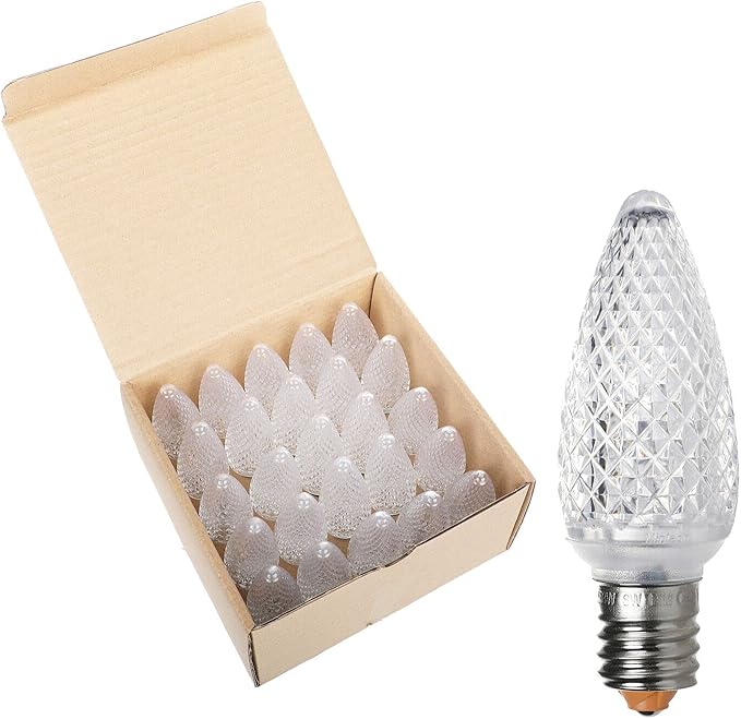 UL IP65 Set of 25 E17 C9 Sun Warm White Led Christmas Lights Replacement Bulbs, Waterproof Dimmable Colored Bulb for Christmas Decoration, Commercial Grade C9 LED Lights(Sun Warm White)