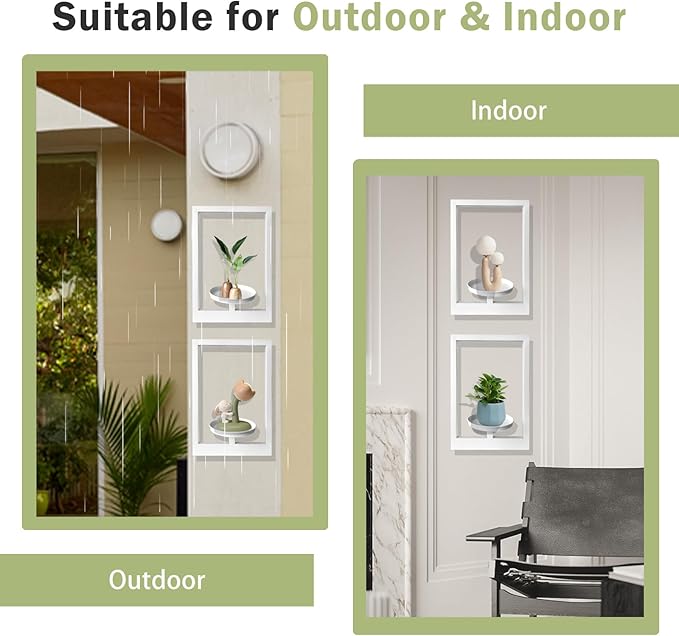 Picture Frame Plant Holder, Wall Mount Plants shelf Indoor Outdoor, Metal Hanging Planters Stand Decor, Window Planter Hanger Shelves, Modern Floating Ornament Rack Art for Home & Garden((White 2pc))