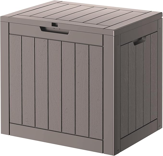 33 Gallon Outdoor Storage Box, Waterproof Resin Deck Box for Indoor & Outdoor Use – Lockable Patio Storage Bin for Garden Tools, Package Deliveries, Pool Accessories, Sports Gear & Furniture-Grey