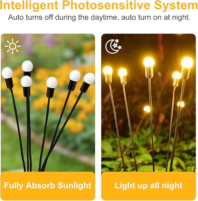 Solar Garden Lights Firefly & Starburst Swaying Lights (4 Pack), Waterproof Outdoor Decor for Yard, Patio, Pathway & Lawn