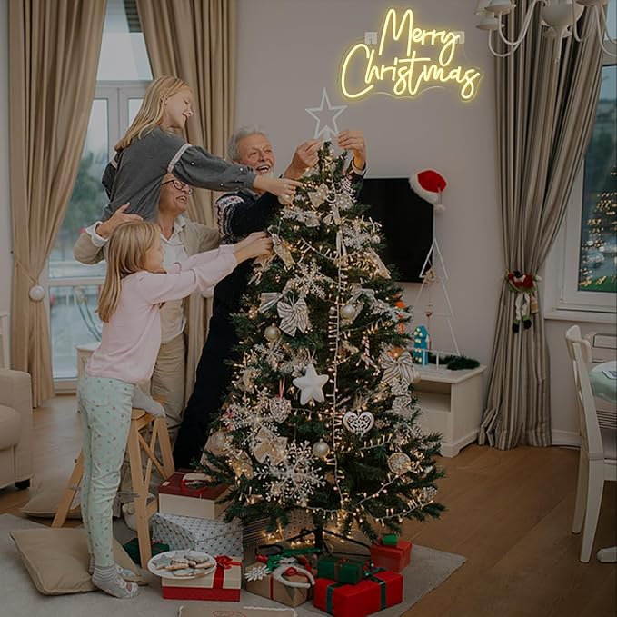 WLHOPE Merry Christmas Neon Sign,Warm White Christmas Neon Signs for Wall Decor,Dimmable Merry Christmas Led Signs for Christmas Party Backdrop Bedroom Window Bar Club Shop,Christmas Gift Decoration