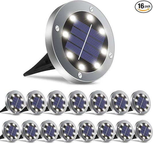 Solar Ground Lights - 16 Pack, In-Ground Pathway Lights for Garden, Lawn, Yard, Patio, Driveway, Steps and Walkway - White