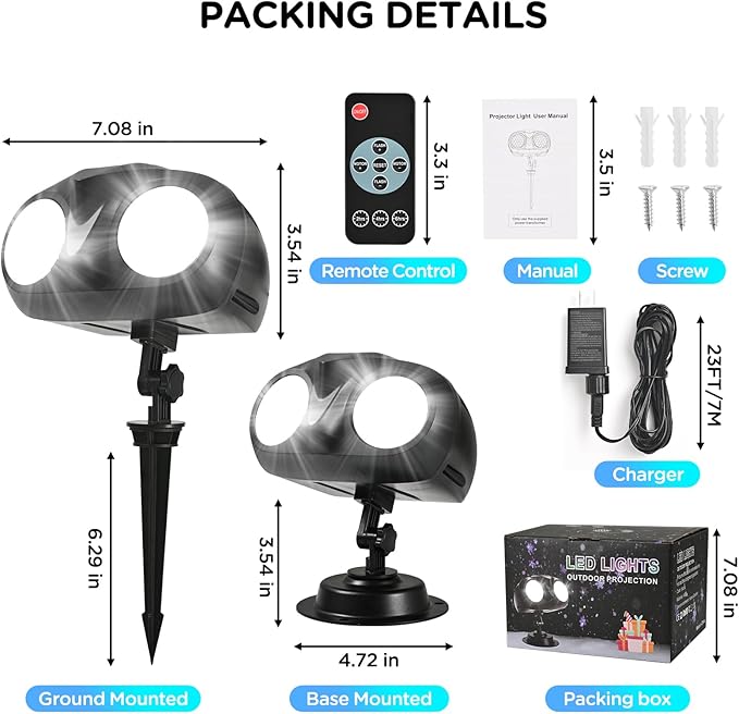 Snowfall Christmas Light Projector,Snowflake Night Projection Lamp, IP65 Waterproof Outdoor LED Snow Spotlight for Holiday Party Home Decor Garden Light Projector, with Remote Control