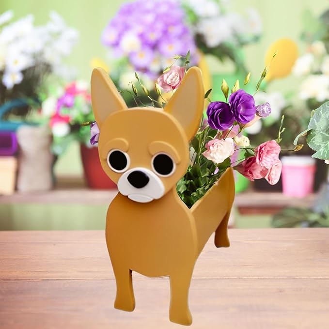 Chihuahua Dog Planter Plant Pots,Cute Garden Dog Flower Planter,Large Dog Planters Birthday Gifts for Women,Office,Indoor/Outdoor Decor（9.84 * 7.48 * 17in）
