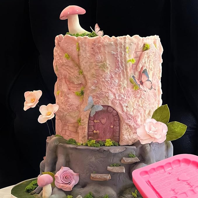 Fairy Garden Door Silicone Molds, Enchanted Vintage Gnome Home Window Door Fondant Molds, Mushroom Flower Leaf Chocolate Baking Molds for Cake Decoration Cupcake Topper Candy Clay Resin