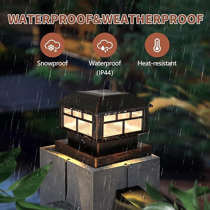 Solar Post Cap Lights Bronze Fence Deck Post Light Solar Powered Fit 3.5x3.5 4x4 5x5 Wooden Posts 8 Packs