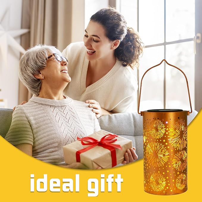 DIBIEECN 2 Pack Fireworks Solar Gardening Gifts Lanterns, Garden Decor for Outside, Pattern Solar Decorative Lights Waterproof, Outdoor Gifts for Women Mom Grandma, Yard Gifts for Patio, Pathway