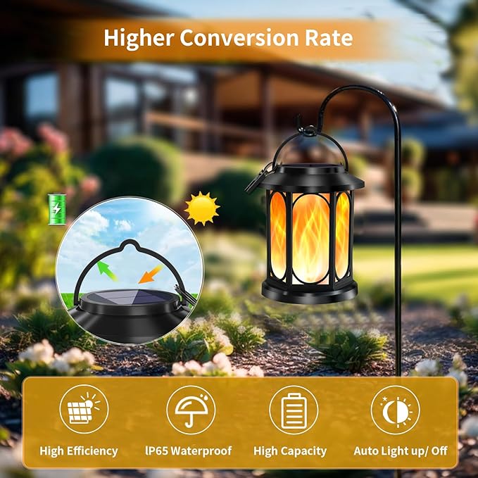 Solar Outdoor Lantern - Flickering Flame, Waterproof LED, Perfect for Patio, Garden, Christmas Decorations, 1pc