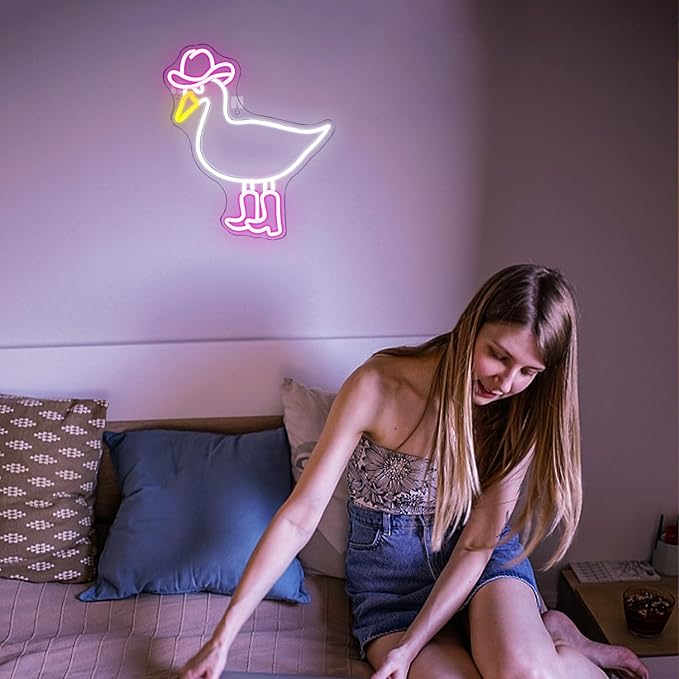 Cowboy Duck Neon Sign,Duck Neon Signs Cowgirl Boots Neon Signs for Wall Decor, USB Connectivity Pink LED Signs for Bedroom Living Room Kids Room Home Bar Birthday Party