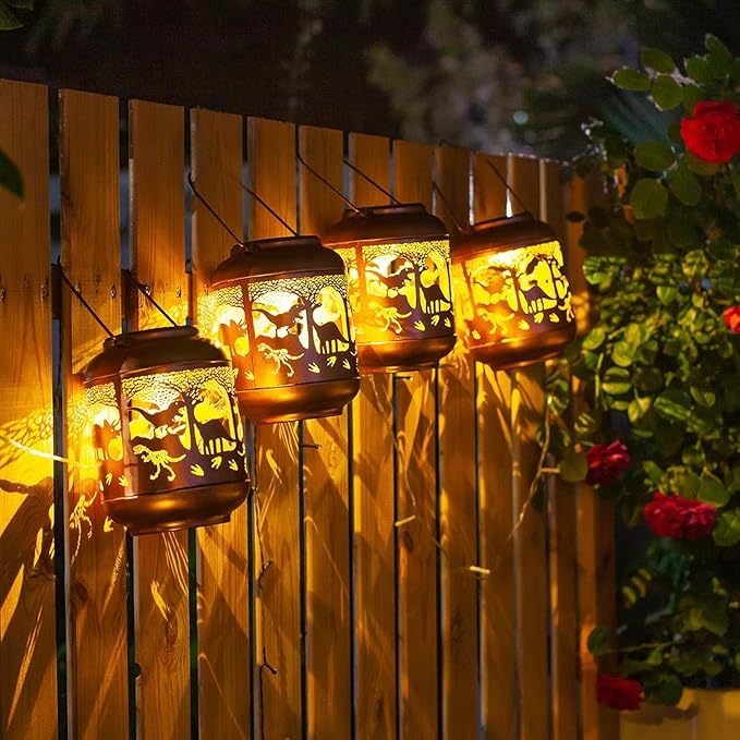 Dinosaur Solar Lanterns Outdoor Waterproof,Hanging Solar Lights Dinosaur Gifts for Women Men Metal LED Decorative Light for Yard,Patio,Lawn,Tabletop,Pathway,Landscape,Garden Decor