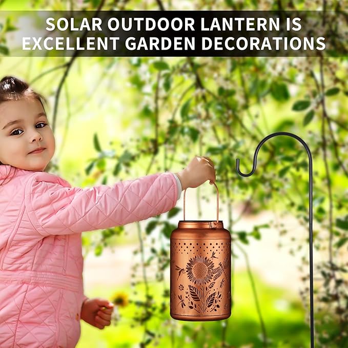 Solar Lanterns Outdoor Waterproof Hummingbird Garden Decor Christmas Gifts for Women Mom Grandma Hanging Lights Metal Decoration Outside for Yard, Patio,Backyard,Porch(Dragonfly and Sunflower)