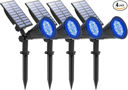 T-SUNUS Solar Landscape Spotlights IP65 Waterproof Blue Lights Outside Auto On/Off Yard Lighting 2 Modes for Halloween Christmas Outdoor Tree Driveway Garden Flag Pond Pool Statue Backyard 4-Pack