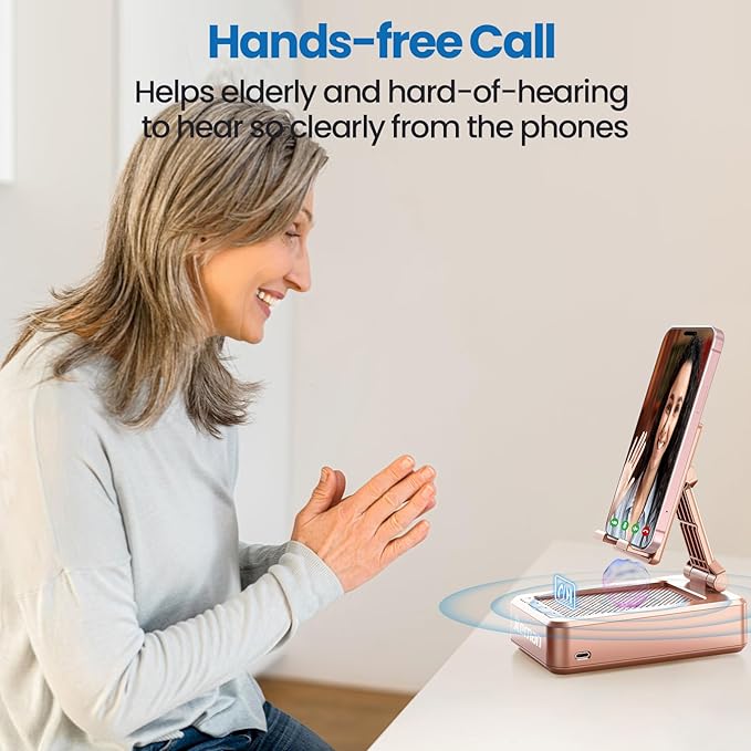 Jteman Portable Phone Stand with Speaker Bluetooth Wireless,Gifts for Men Women,Birthday for Women Men,Kitchen Gadgets for Men,Phone Holder for Desk - Rose Gold